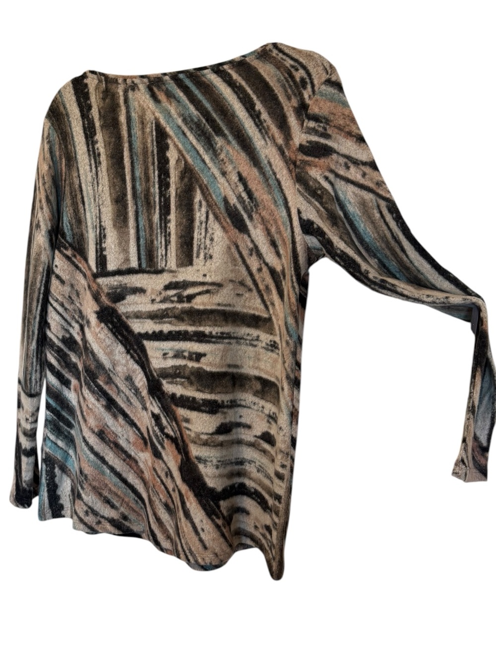 Soft Surroundings Beige Multi Abstract Stripe Long Sleeve Top - Picture 5 of 9